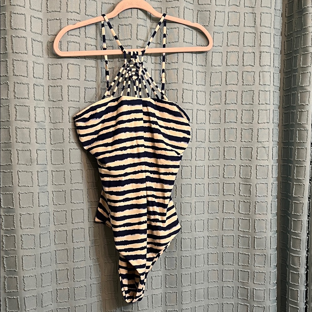 Tori Praver Swimwear Striped One Piece - Navy and Cream